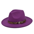 Classic purple wool fedora hat with leopard print band and stylish metal buckle - M(56-58cm) / Purple