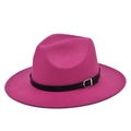 Elegant rose red wide brim fedora hat with black faux leather band and silver buckle - M (56-58cm) / Dark Rose Red