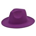 Classic purple wide brim wool felt jazz fedora hat for women with minimalist design - M (56-58cm) / Purple