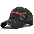 Cappellino baseball nero con graffiti ricamo G giallo e BUSC verde stile street - Nero