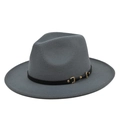 Elegant medium gray wool fedora hat with black leather band and golden buckle detail - M (56-58cm) / Dark Grey (BF107-15)