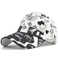 Gorra de béisbol con estampado de grafiti y patrones abstractos en blanco y negro a la moda - Ajustable / Blanco