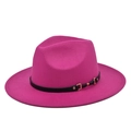 Elegant rose red wool jazz hat for women with black belt and golden metal buckle - M (56-58cm) / Dark Rose Red (BF107-16)