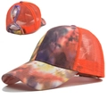 Tie-dye ponytail baseball cap featuring orange breathable mesh and purple-yellow patterns - Adjustable / Orange Gradient