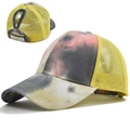 Tie-dye ponytail baseball cap with pink grey fabric and yellow breathable mesh back - Adjustable / Yellow Tie-Dye