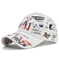 Cappellino da baseball bianco con stampe graffiti colorate e tesa curva stile alla moda - Regolabile / Bianco