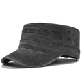 Berretto militare vintage grigio scuro con parte superiore piatta e fori di ventilazione - Regolabile / Nero Lavato