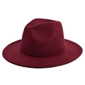 Detailed close-up of a burgundy wool felt fedora hat with a wide brim and classic crown - M (56-58cm) / Burgundy