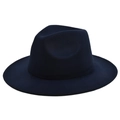 Detailed top view of a navy blue wool felt fedora with a classic pinch front crown style - M (56-58cm) / Navy Blue