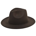Detail shot of the smooth felt texture and decorative band on a dark brown fedora hat - M (56-58cm) / Coffee