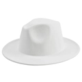 Detail of the high-quality white felt fedora hat crown with precise stitching and stiff brim - M (56-58cm) / White
