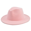 Detail of a pink wool fedora hat featuring classic teardrop crown and fine stitched brim - M (56-58cm) / Pink