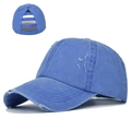 Distressed blue washed baseball cap for women with high ponytail hole design - Adjustable / Blue