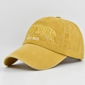 Yellow washed cotton baseball cap featuring 3D New York embroidery and vintage canvas texture - Adjustable / Yellow
