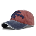 Berretto vintage Boston in denim lavato con ricamo di lettere 3D blu sul davanti - Regolabile / Blu navy e rosso vino