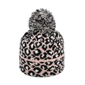Pink leopard print knit beanie with a fluffy pompom and thick fold-over cuff - Pink Leopard (KM807-4)
