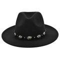 Klassieke zwarte fedora hoed met leren band en zilveren studs in vintage western stijl - M (56-58cm) / Zwart