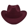 Detail of burgundy wool felt cowboy hat with wide brim and classic fedora crown design - M (56-58cm) / Burgundy