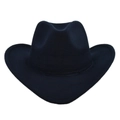 Top-down view of a classic black wide-brim cowboy hat with high-quality stitching details - M (56-58cm) / Navy Blue