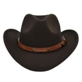 Detail of dark brown felt cowboy hat with leather band and metallic silver studs - M / Coffee