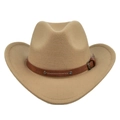 Classic khaki wool felt cowboy hat with vintage studded leather band and wide brim - M / Khaki