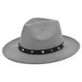 Grey wool felt fedora featuring a black leather band with silver punk metal spikes - M (56-58cm) / Gray