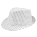 Classic white linen fedora hat with black pinstripes in a 45-degree angle view - M (56-58cm) / White (BS211-2)