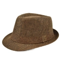 Κλασικό καφέ λινό καπέλο Fedora με υφαντή υφή για άνδρες και γυναίκες σε vintage στυλ - Καφέ