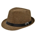 Cappello classico in paglia marrone con nastro in pelle nera e fibbia in metallo - Regolabile / caffè