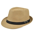 Dettaglio della trama in paglia del cappello jazz marrone con cinturino in ecopelle nera - Regolabile / Cachi