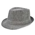 Classic grey textured fabric fedora hat with indented crown and stylish narrow brim - Gray