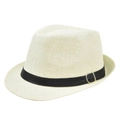 Detailed view of cream straw fedora hat featuring fine woven texture and black leather belt - M (56-58cm) / Off White