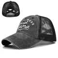 Berretto a coda di cavallo grigio lavato con ricamo Don't Mess with Mama e retro in mesh - Regolabile / Nero/Rete Nera