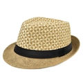 Detailaufnahme des geometrischen Dreiecksmusters auf dem Papierstrohhut mit schwarzem Band - M(56-58cm) / Khaki