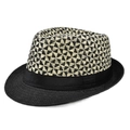 Klassischer Sommer Strohhut Fedora mit geometrischem schwarz-weißem Webmuster für Damen - M(56-58cm) / Schwarz