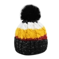 Bonnet d'hiver tricoté avec pompon et motif de blocs de couleurs jaune, rouge et blanc - Style Sans Abeille / Noir