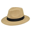 Classic khaki wide brim straw panama hat with elegant black ribbon for sun protection - M(56-58cm) / Khaki