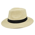 Detailed top-down view of a beige straw fedora hat featuring a classic black ribbon band - M(56-58cm) / Light Yellow