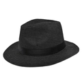 Classic black woven fedora straw hat with wide brim and ribbon for women's sun protection - M(56-58cm) / Black