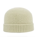 Bonnet en maille beige avoine doux avec large revers côtelé et texture chaude élastique - Blanc Cassé