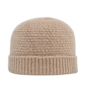 Bonnet en tricot d'hiver chaud couleur beige-café avec un large bord replié à côtes - Kaki