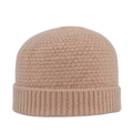Bonnet en maille gaufrée marron clair avec revers côtelé classique chaud et doux - Rouge Khaki