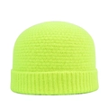 Bonnet en tricot vert néon avec revers épais en fil doux élastique et chaud pour hiver - Jaune Néon