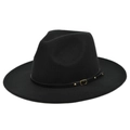 Classic black wool felt fedora with gold rivet belt accent and wide brim for women - M / Black