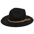 Chapeau fedora en laine noire de style anglais avec large bord et boucle en cuir - M / Noir