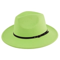 Detail of neon green fedora hat featuring black faux leather band and metal buckle - M / Fluorescent Green