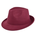 Classic wide brim wool fedora hat in deep wine red finish with central dent crown - M / Burgundy
