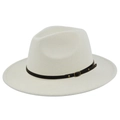 Close-up of white fedora hat featuring wool felt texture and black belt with metal buckle - M / Off White