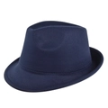 Classic dark blue wool felt fedora hat with a narrow brim and stitched edge for men and women - M / Navy Blue