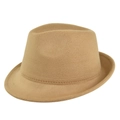 Classic camel wool felt fedora hat featuring wide brim and signature pinched crown - M (56-58cm) / Khaki